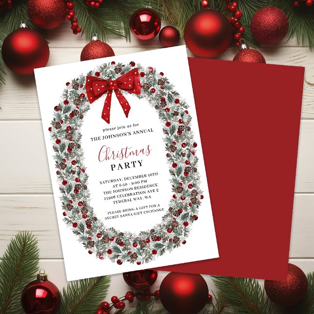 Invitación Wreath de color de agua Fiesta de navidades (Christmas Party Watercolor Wreath Invitation)