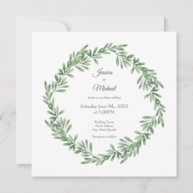Invitación Wreath de color de agua Rosemary (Anverso)