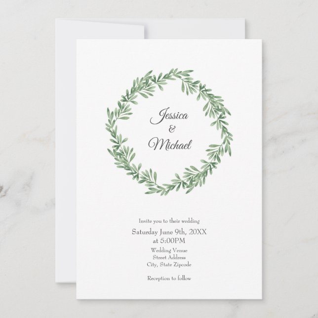 Invitación Wreath de color de agua Rosemary (Anverso)