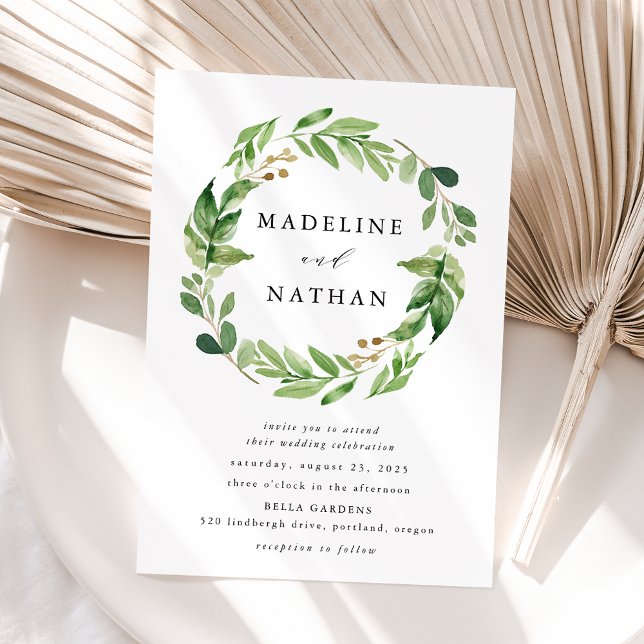 Invitación Wreath de color de agua verde (Subido por el creador)