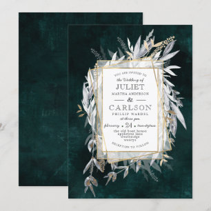 Invitación Wreath de color oscuro con follaje rústico