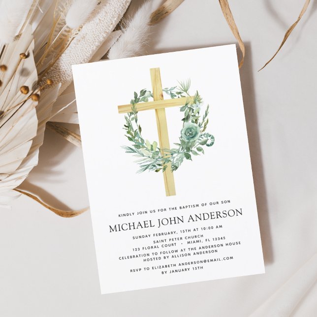 Invitación Wreath de ecologización del bautismo del eucalipto (Subido por el creador)
