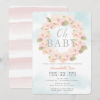 Wreath de flores de cerezo rosado Oh Baby Shower