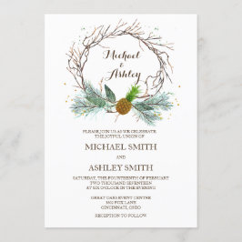 Invitación Wreath de invierno con piña invitada de boda