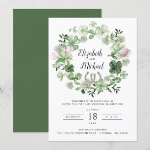 Invitación Wreath de la vegetación botánica de Clover   Herra