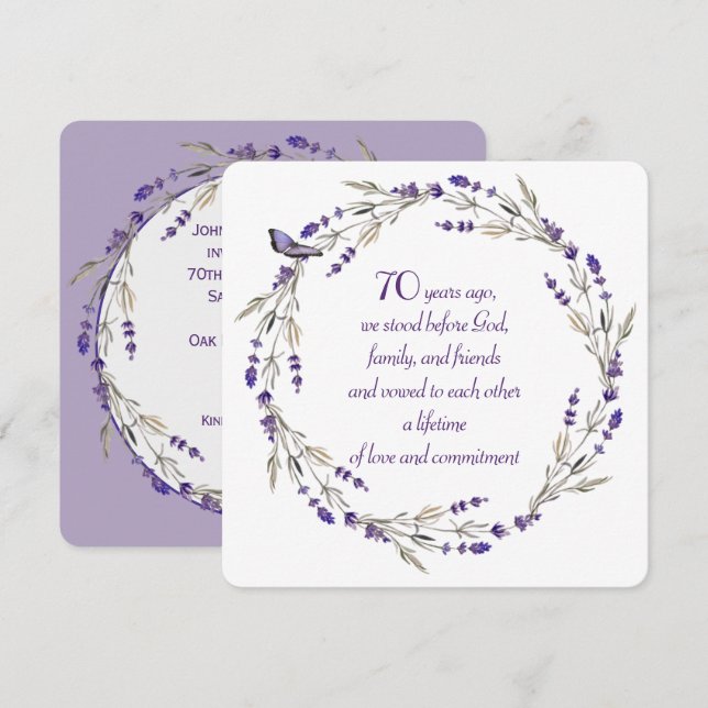 Invitación Wreath de Lavender en 70 años (Anverso / Reverso)