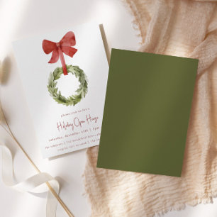 Invitación Wreath de los Navidades Red Bow   Casa abierta de 