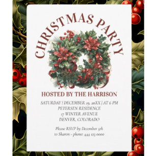 Invitación Wreath de Navidades clásicos de corte retro