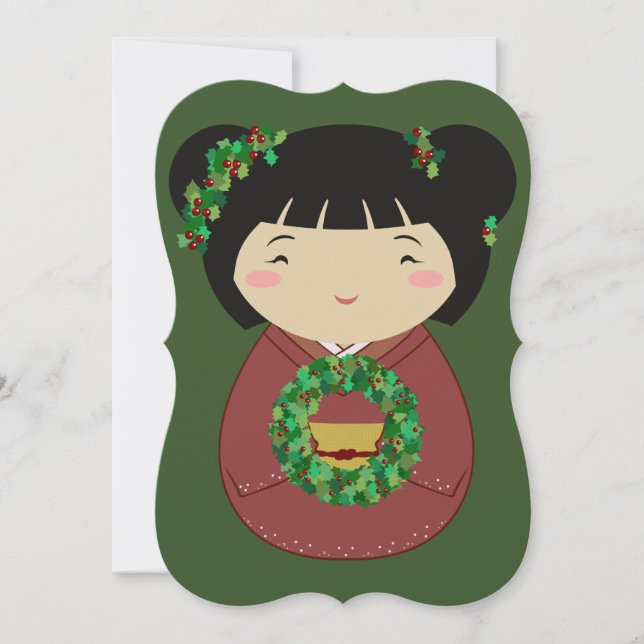 Invitación Wreath de Navidades de Kokeshi (Anverso)