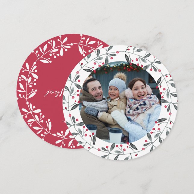 Invitación Wreath de Navidades de la moda Red & Green Waterco (Anverso / Reverso)