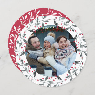 Invitación Wreath de Navidades de la moda Red & Green Waterco