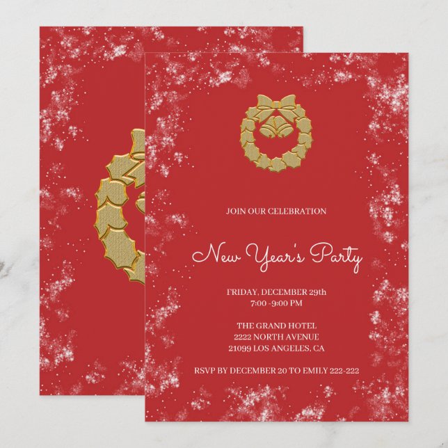 Invitación Wreath de Navidades de oro (Anverso / Reverso)