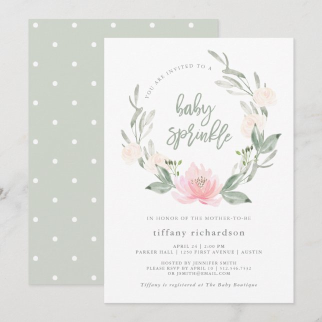 Invitación Wreath de primavera | Agua Floral Bebé Sprinkle (Anverso / Reverso)