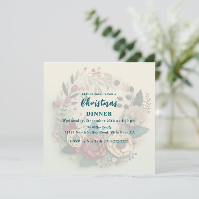 Invitación Wreath de vacaciones moderna (Anverso de pie)