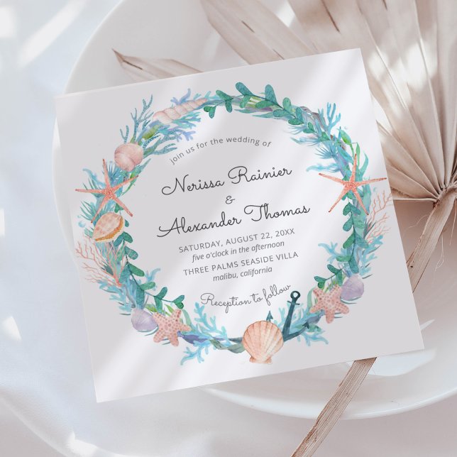 Invitación Wreath del Mar Tropical | Boda acuática en la play (Subido por el creador)