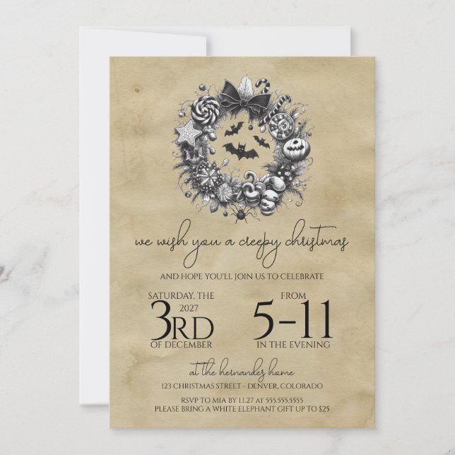 Invitación Wreath espeluznante (Anverso)