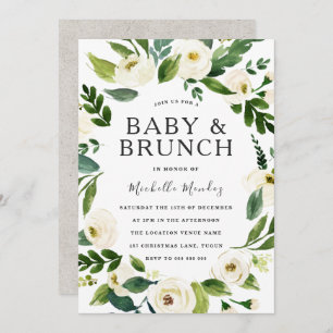 Invitación Wreath Floral blanca Baby Shower Brunch