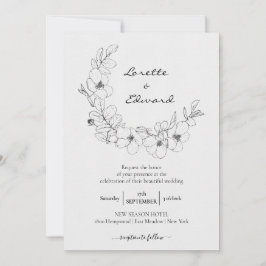 Invitación Wreath floral de esbozo de lápiz | BODA MINIMALIST