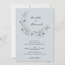 Invitación Wreath floral de esbozo de lápiz | BODA MINIMALIST