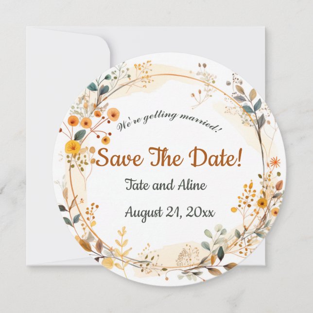 Invitación Wreath floral editable Guardar la fecha (Anverso)