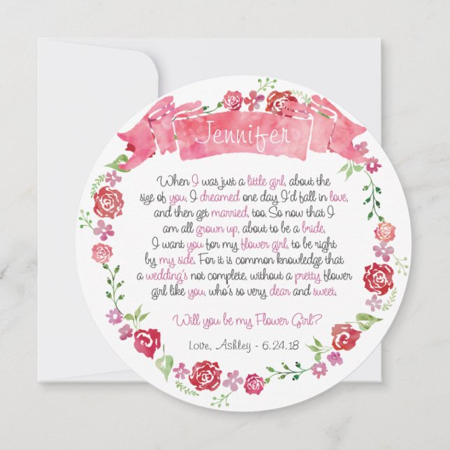 Invitación Wreath floral serás mi carta de chica floral (Reverso)