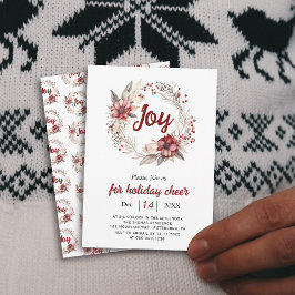 Invitación Wreath, flores rojas, bayas Joy Navidades fiesta