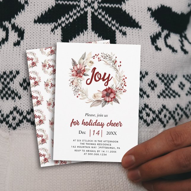 Invitación Wreath, flores rojas, bayas Joy Navidades fiesta (Subido por el creador)