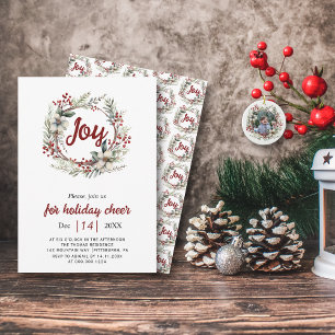 Invitación Wreath, flores rojas, bayas Joy Navidades fiesta I