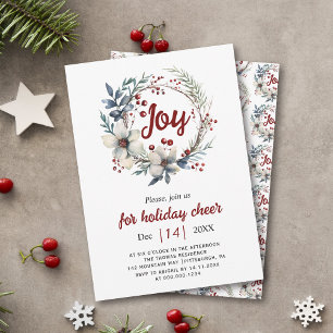 Invitación Wreath, flores rojas, bayas Joy Navidades fiesta I