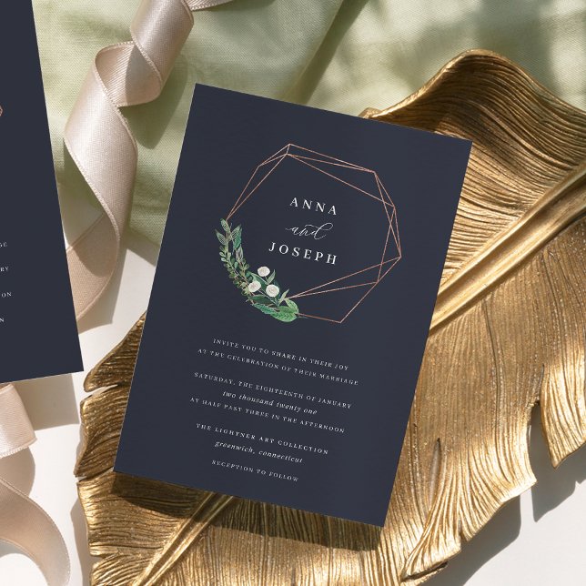 Invitación Wreath geométrica de Greenhouse | Boda botánico (Subido por el creador)