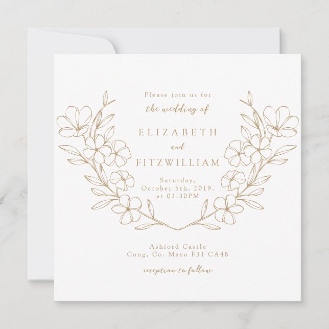 Invitación Wreath Gold Elegant Simple Cherry Floring (Anverso)