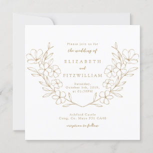 Invitación Wreath Gold Elegant Simple Cherry Floring