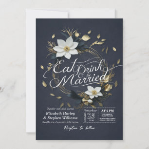 Invitación Wreath Gold Floral come una bebida y se casa con u