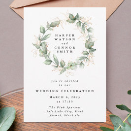 Invitación Wreath Greenery Moss Sages Boda del Eucalyptus Gol