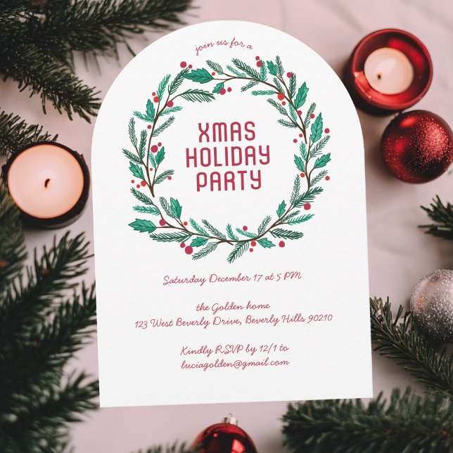 Invitación Wreath Holiday Navidades Fiesta PERSONALIZADO ARCH (Wreath Holiday Christmas Party CUSTOM ARCH Invitation
)