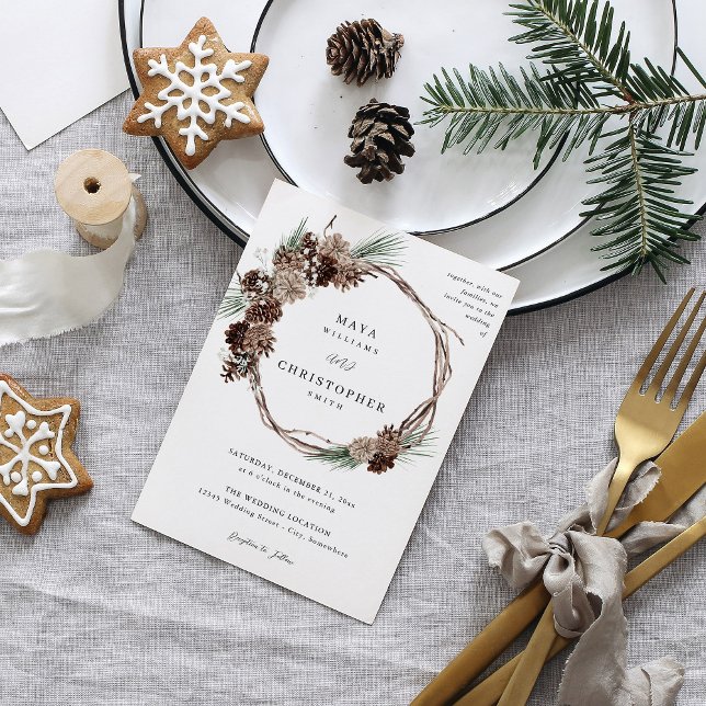 Invitación Wreath invernal de Boda Floral y pino blanco (Subido por el creador)
