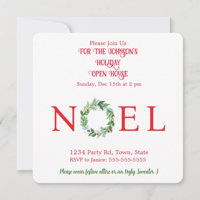 Invitación Wreath invernal pintado a mano (Anverso)