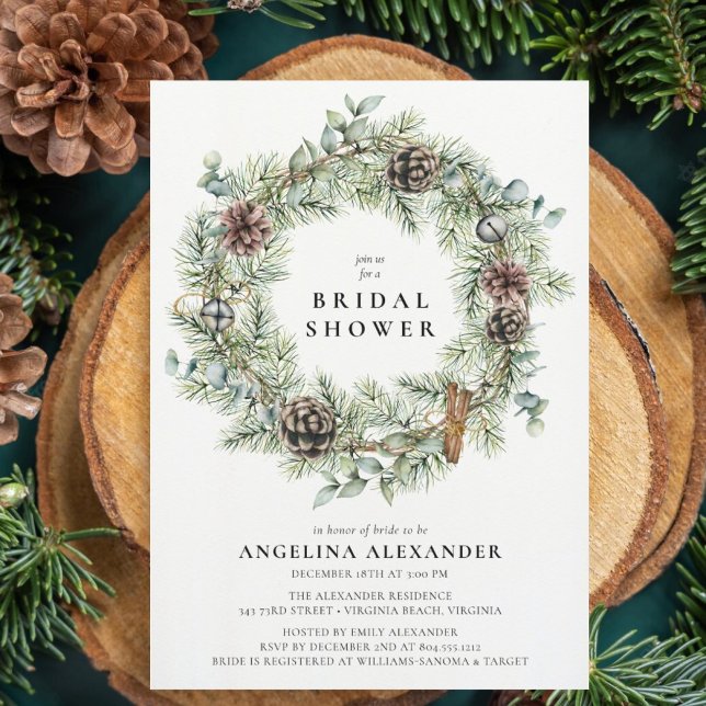Invitación Wreath natural festivo invierno ducha de novia (Subido por el creador)