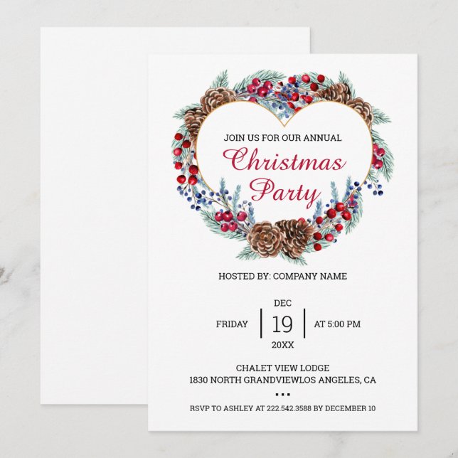 Invitación Wreath navidades (Anverso / Reverso)