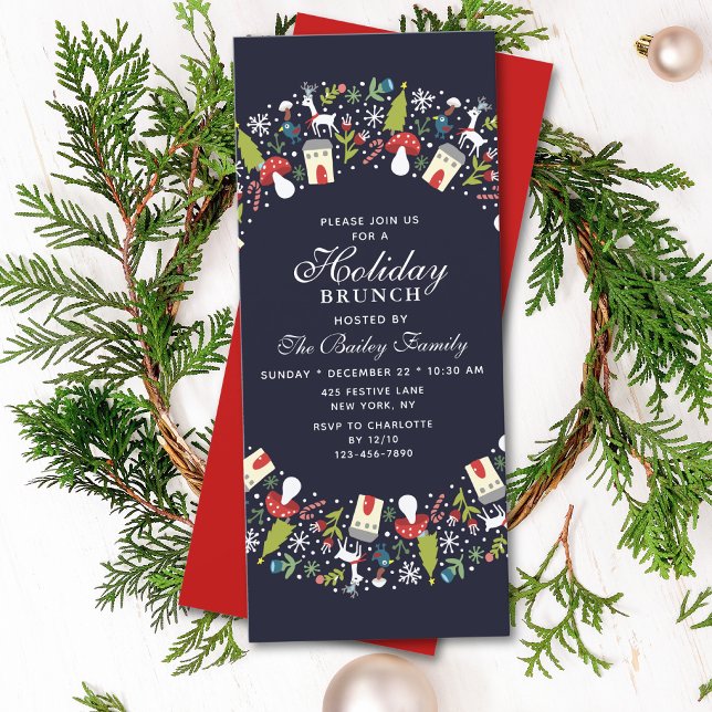 Invitación Wreath Navidades de Woodland | Navidades Brunch (Subido por el creador)