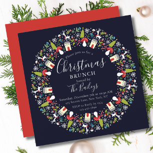 Invitación Wreath Navidades de Woodland   Navidades Brunch