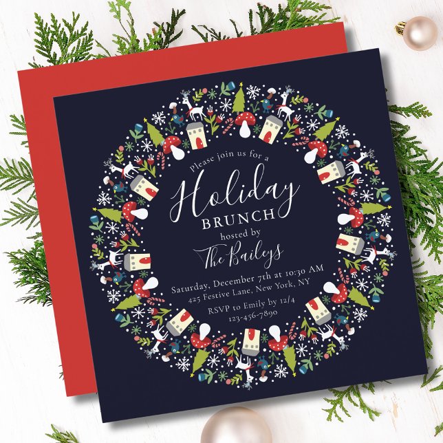 Invitación Wreath Navidades de Woodland | Navidades Brunch (Subido por el creador)