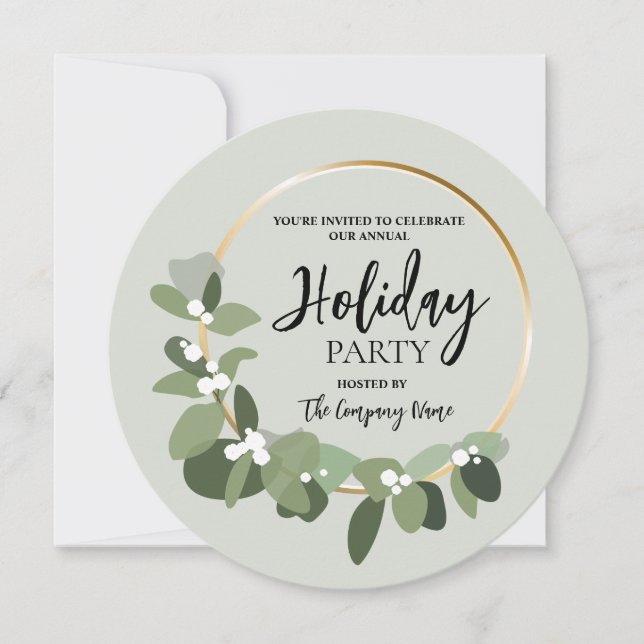 Invitación Wreath, Navidades del Partido de Vacaciones Corpor (Anverso)