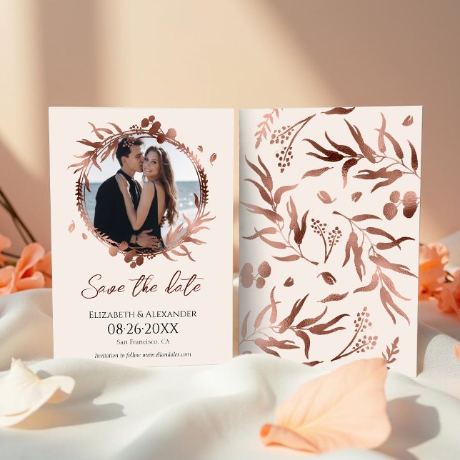 Invitación Wreath Photo de durazno ligero Guardar la fecha (Subido por el creador)