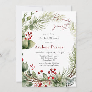 Invitación Wreath Pine Wreath Red Berries Sea Nuestra Ducha D