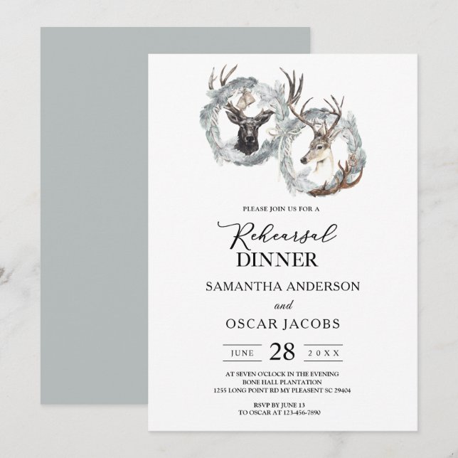 Invitación Wreath Silver color agua de invierno (Anverso / Reverso)