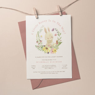 Invitación Wreath Spring Sweet Little Bunny Chica Baby Shower
