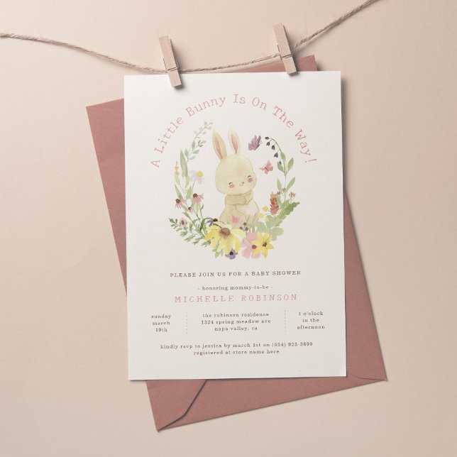 Invitación Wreath Spring Sweet Little Bunny Chica Baby Shower (Subido por el creador)