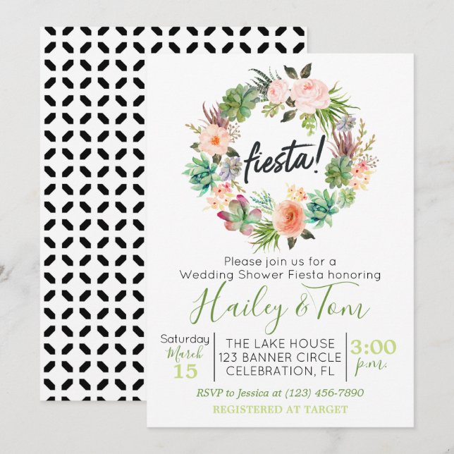 Invitación Wreath Suculento de la ducha de bodas Fiesta (Anverso / Reverso)