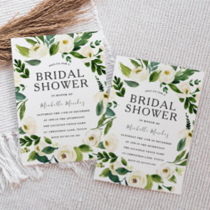 Invitación Wreath verde floral blanca moderna ducha de novia